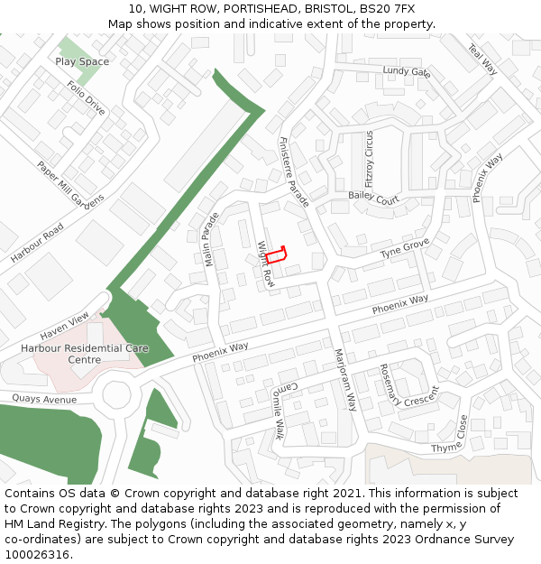 10, WIGHT ROW, PORTISHEAD, BRISTOL, BS20 7FX: Location map and indicative extent of plot