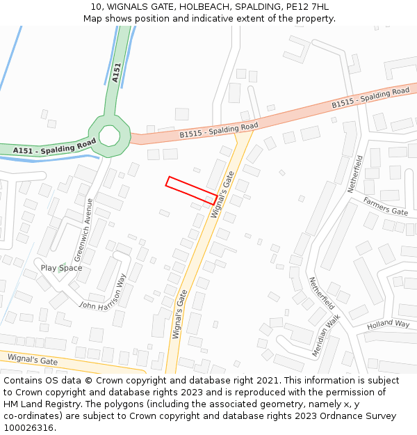 10, WIGNALS GATE, HOLBEACH, SPALDING, PE12 7HL: Location map and indicative extent of plot