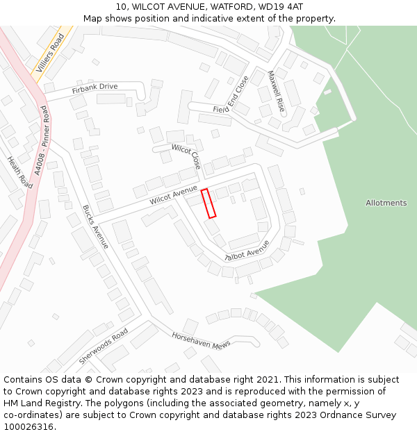 10, WILCOT AVENUE, WATFORD, WD19 4AT: Location map and indicative extent of plot