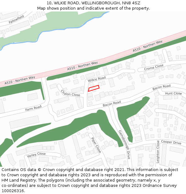 10, WILKIE ROAD, WELLINGBOROUGH, NN8 4SZ: Location map and indicative extent of plot