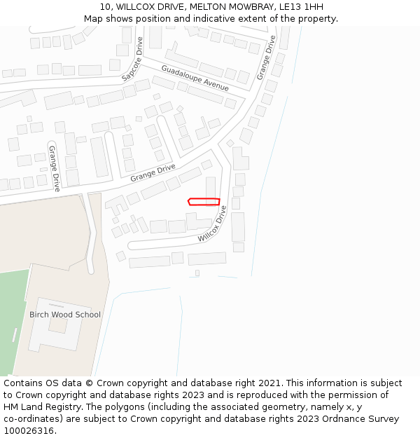 10, WILLCOX DRIVE, MELTON MOWBRAY, LE13 1HH: Location map and indicative extent of plot