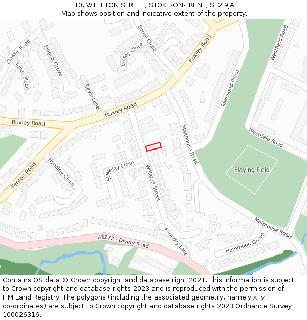 10, WILLETON STREET, STOKE-ON-TRENT, ST2 9JA: Location map and indicative extent of plot