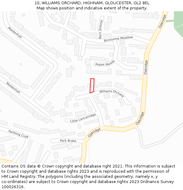 10, WILLIAMS ORCHARD, HIGHNAM, GLOUCESTER, GL2 8EL: Location map and indicative extent of plot