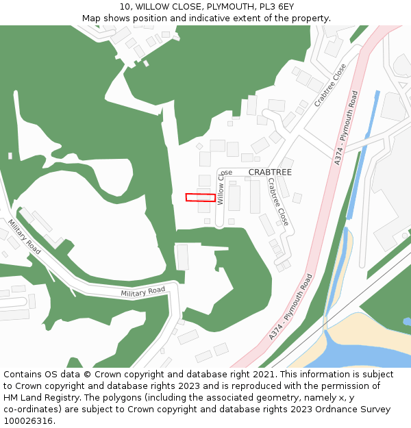 10, WILLOW CLOSE, PLYMOUTH, PL3 6EY: Location map and indicative extent of plot