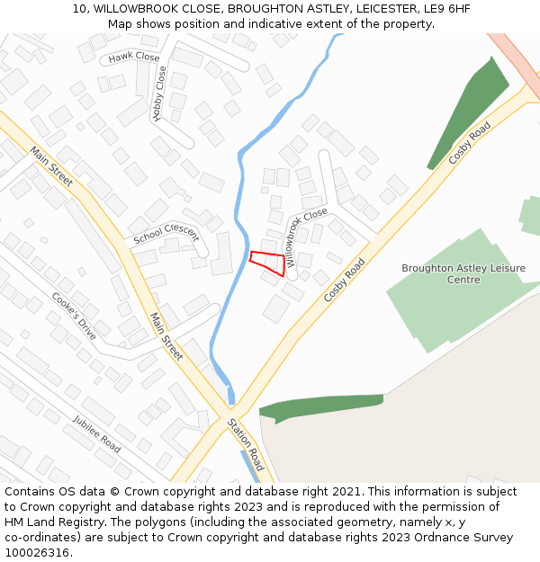 10, WILLOWBROOK CLOSE, BROUGHTON ASTLEY, LEICESTER, LE9 6HF: Location map and indicative extent of plot