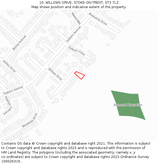 10, WILLOWS DRIVE, STOKE-ON-TRENT, ST3 7LZ: Location map and indicative extent of plot