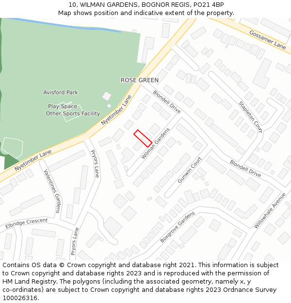 10, WILMAN GARDENS, BOGNOR REGIS, PO21 4BP: Location map and indicative extent of plot