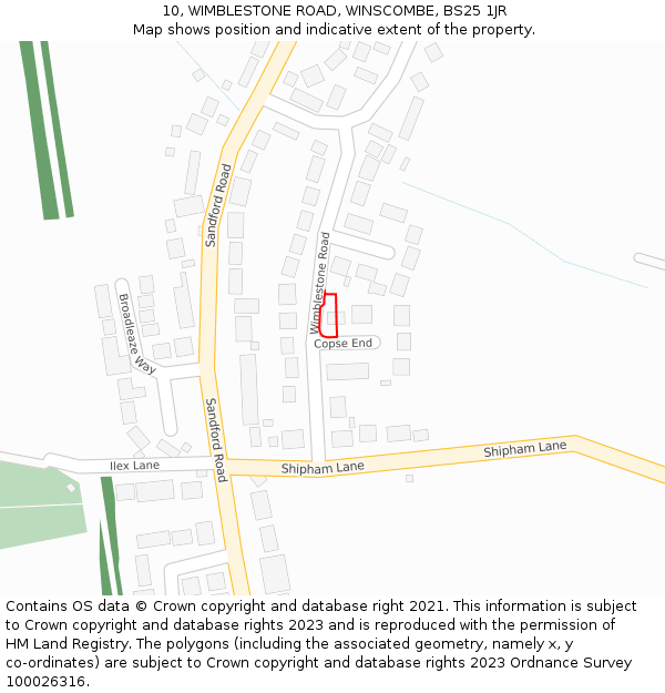 10, WIMBLESTONE ROAD, WINSCOMBE, BS25 1JR: Location map and indicative extent of plot