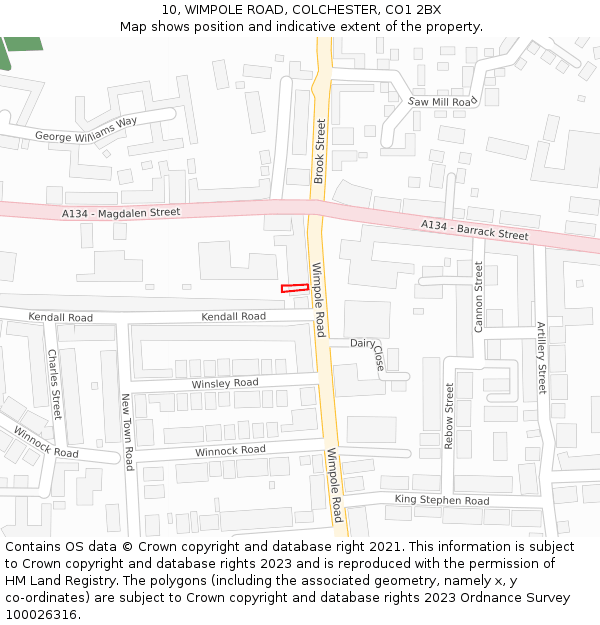 10, WIMPOLE ROAD, COLCHESTER, CO1 2BX: Location map and indicative extent of plot