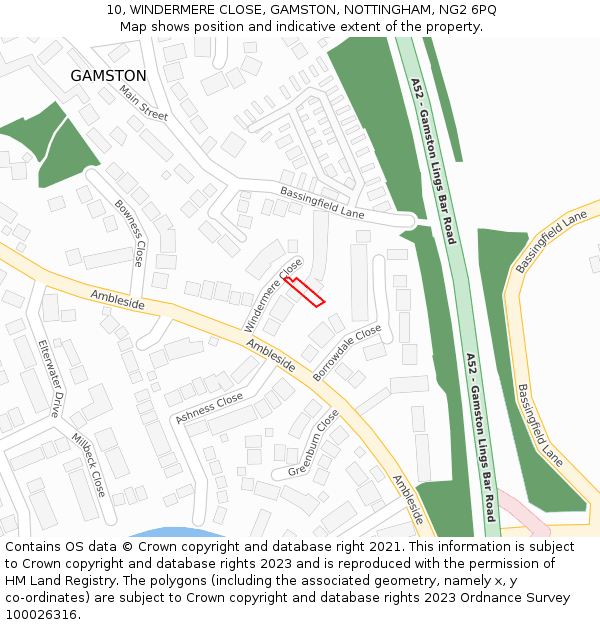 10, WINDERMERE CLOSE, GAMSTON, NOTTINGHAM, NG2 6PQ: Location map and indicative extent of plot