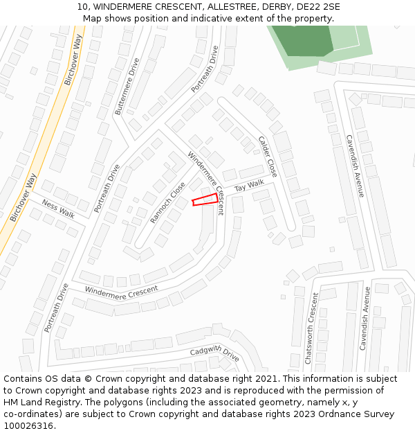 10, WINDERMERE CRESCENT, ALLESTREE, DERBY, DE22 2SE: Location map and indicative extent of plot