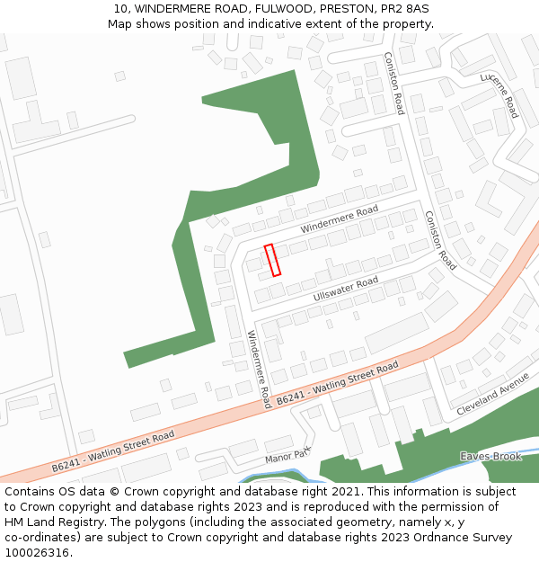 10, WINDERMERE ROAD, FULWOOD, PRESTON, PR2 8AS: Location map and indicative extent of plot