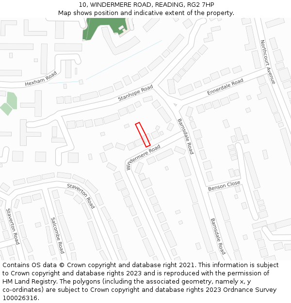 10, WINDERMERE ROAD, READING, RG2 7HP: Location map and indicative extent of plot