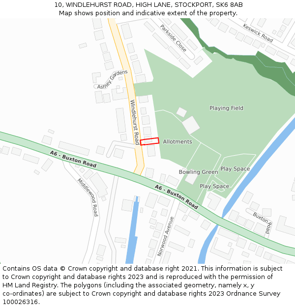 10, WINDLEHURST ROAD, HIGH LANE, STOCKPORT, SK6 8AB: Location map and indicative extent of plot