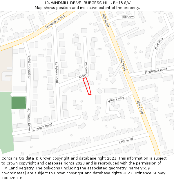 10, WINDMILL DRIVE, BURGESS HILL, RH15 8JW: Location map and indicative extent of plot