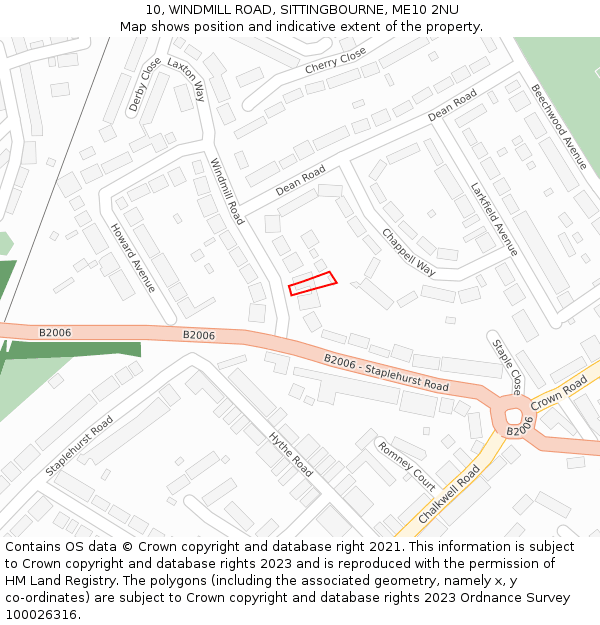 10, WINDMILL ROAD, SITTINGBOURNE, ME10 2NU: Location map and indicative extent of plot