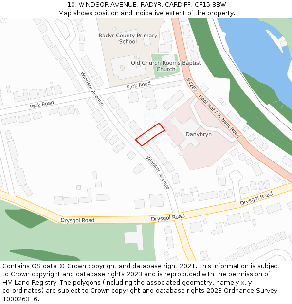 10, WINDSOR AVENUE, RADYR, CARDIFF, CF15 8BW: Location map and indicative extent of plot