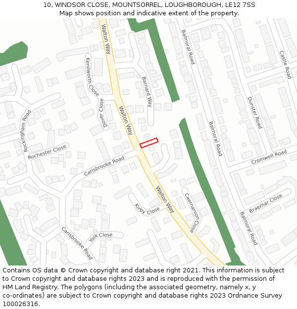 10, WINDSOR CLOSE, MOUNTSORREL, LOUGHBOROUGH, LE12 7SS: Location map and indicative extent of plot