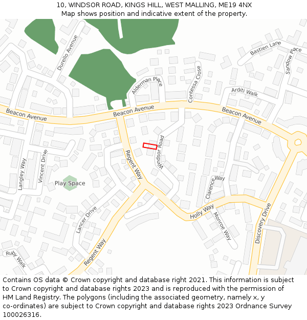 10, WINDSOR ROAD, KINGS HILL, WEST MALLING, ME19 4NX: Location map and indicative extent of plot