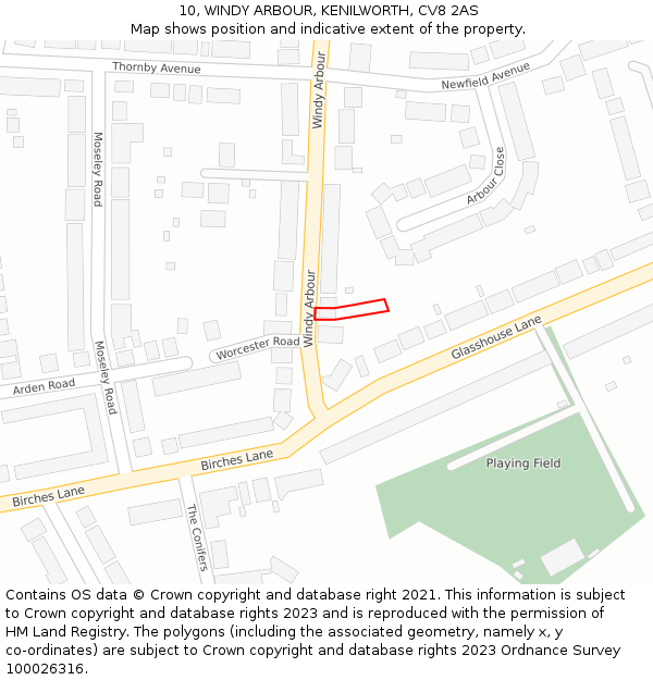 10, WINDY ARBOUR, KENILWORTH, CV8 2AS: Location map and indicative extent of plot