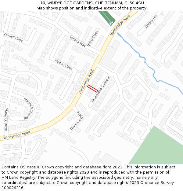 10, WINDYRIDGE GARDENS, CHELTENHAM, GL50 4SU: Location map and indicative extent of plot