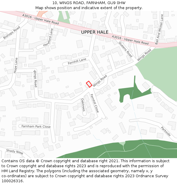 10, WINGS ROAD, FARNHAM, GU9 0HW: Location map and indicative extent of plot