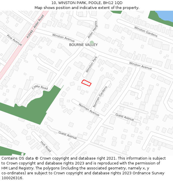 10, WINSTON PARK, POOLE, BH12 1QD: Location map and indicative extent of plot