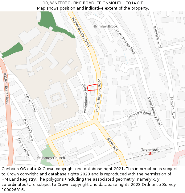 10, WINTERBOURNE ROAD, TEIGNMOUTH, TQ14 8JT: Location map and indicative extent of plot