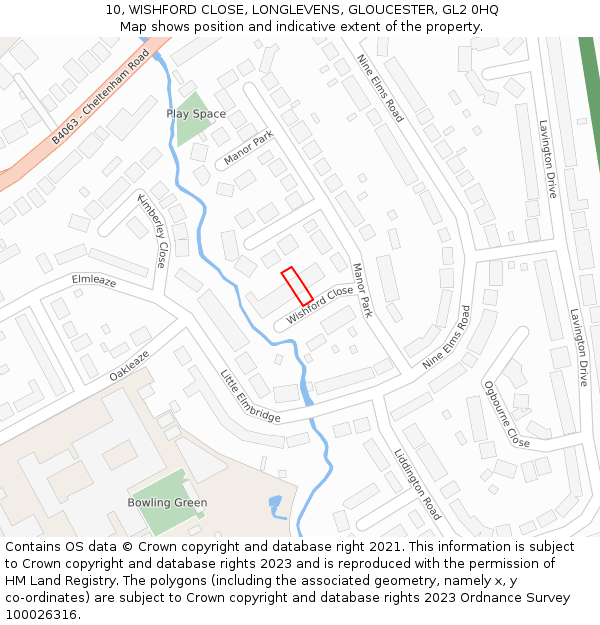 10, WISHFORD CLOSE, LONGLEVENS, GLOUCESTER, GL2 0HQ: Location map and indicative extent of plot