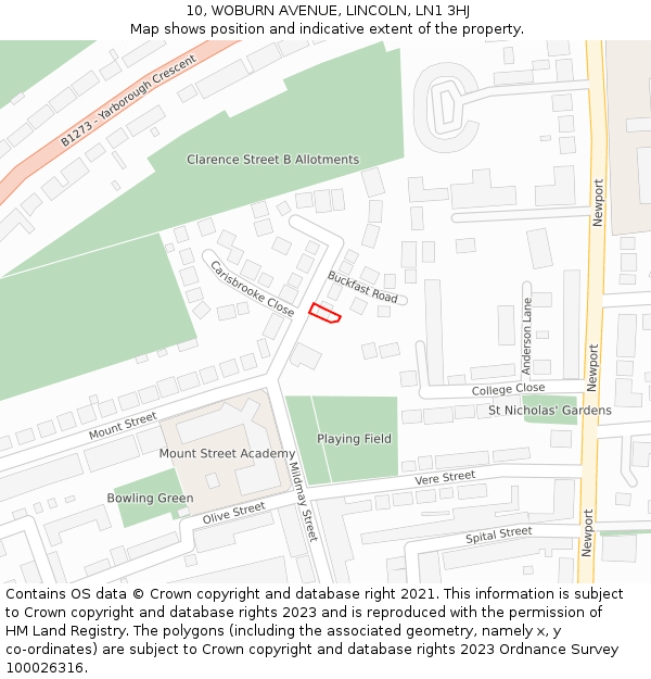 10, WOBURN AVENUE, LINCOLN, LN1 3HJ: Location map and indicative extent of plot