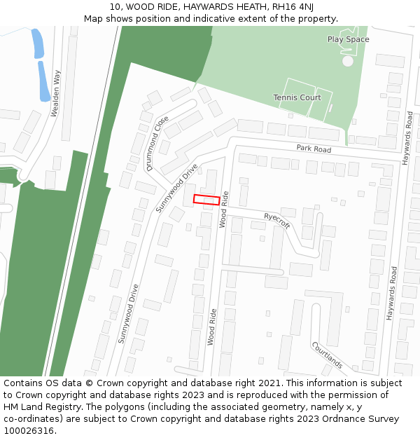 10, WOOD RIDE, HAYWARDS HEATH, RH16 4NJ: Location map and indicative extent of plot