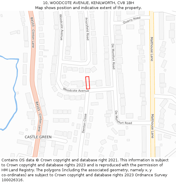 10, WOODCOTE AVENUE, KENILWORTH, CV8 1BH: Location map and indicative extent of plot