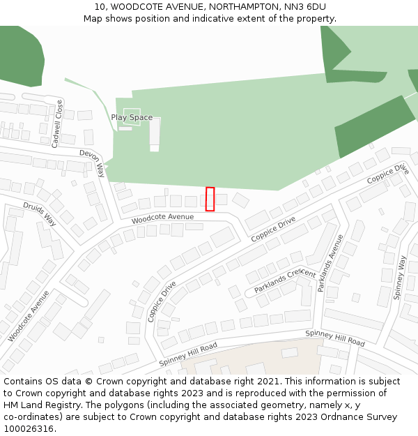 10, WOODCOTE AVENUE, NORTHAMPTON, NN3 6DU: Location map and indicative extent of plot