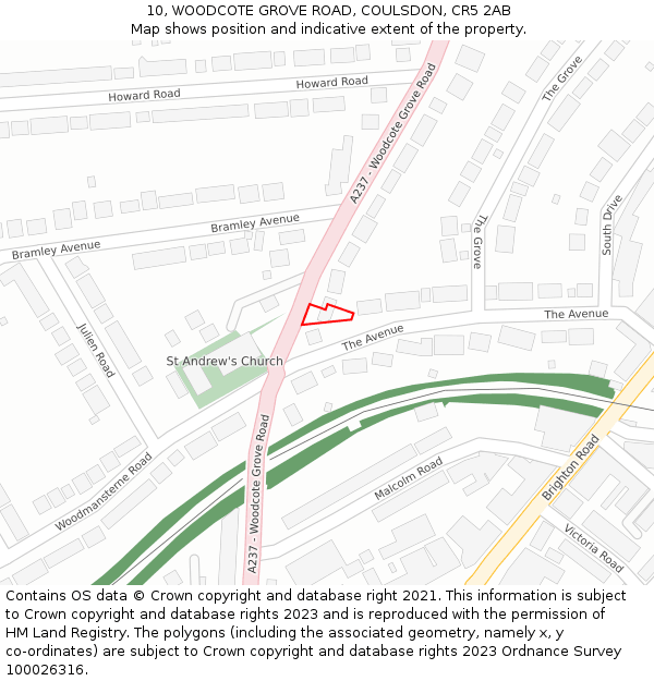 10, WOODCOTE GROVE ROAD, COULSDON, CR5 2AB: Location map and indicative extent of plot