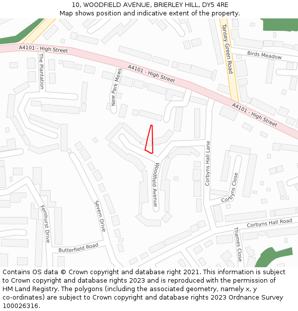 10, WOODFIELD AVENUE, BRIERLEY HILL, DY5 4RE: Location map and indicative extent of plot