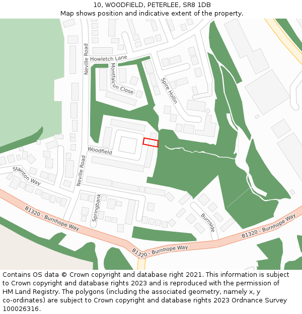 10, WOODFIELD, PETERLEE, SR8 1DB: Location map and indicative extent of plot