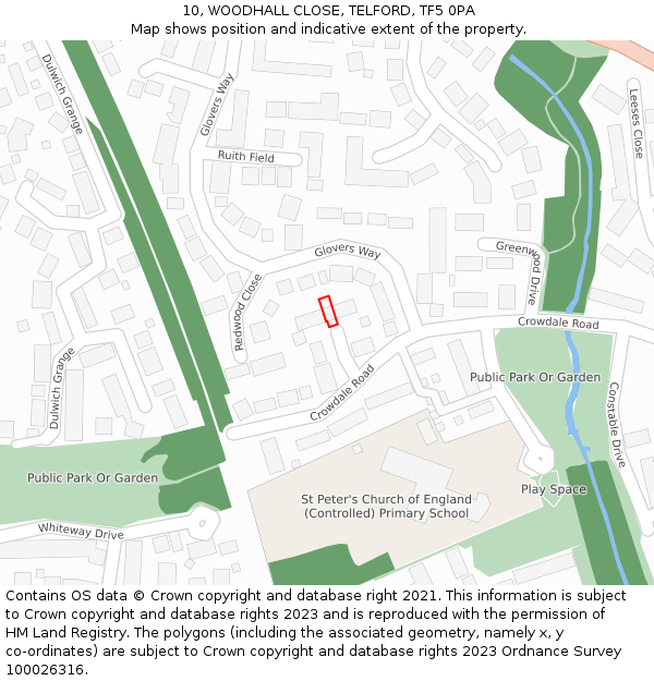 10, WOODHALL CLOSE, TELFORD, TF5 0PA: Location map and indicative extent of plot