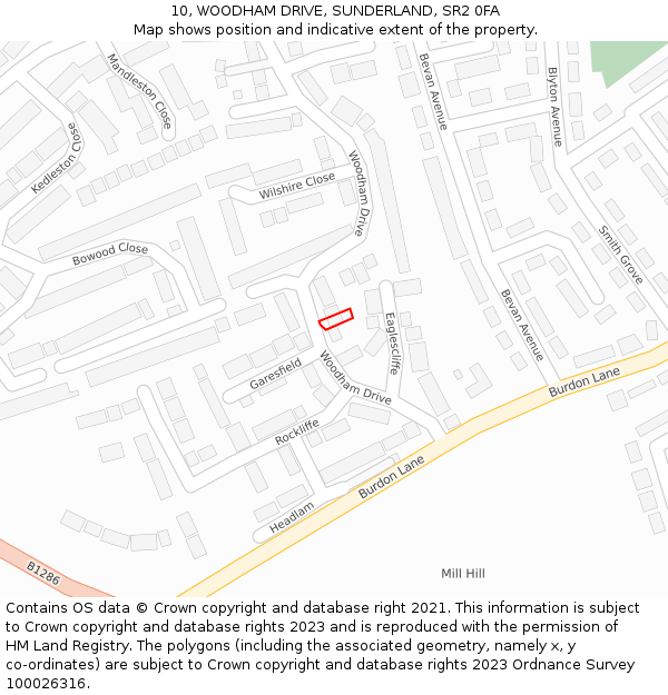 10, WOODHAM DRIVE, SUNDERLAND, SR2 0FA: Location map and indicative extent of plot