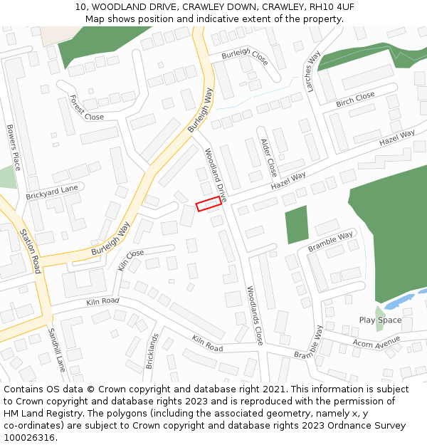 10, WOODLAND DRIVE, CRAWLEY DOWN, CRAWLEY, RH10 4UF: Location map and indicative extent of plot