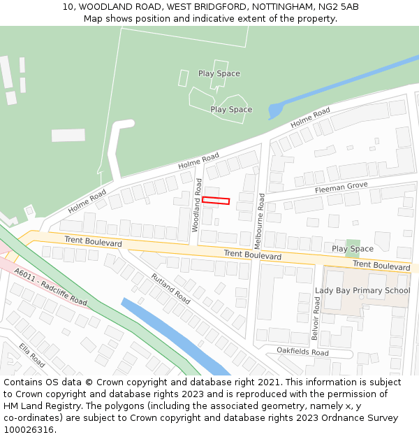 10, WOODLAND ROAD, WEST BRIDGFORD, NOTTINGHAM, NG2 5AB: Location map and indicative extent of plot