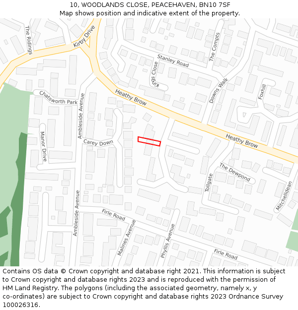 10, WOODLANDS CLOSE, PEACEHAVEN, BN10 7SF: Location map and indicative extent of plot