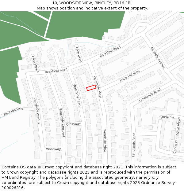 10, WOODSIDE VIEW, BINGLEY, BD16 1RL: Location map and indicative extent of plot