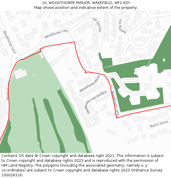 10, WOODTHORPE MANOR, WAKEFIELD, WF2 6SY: Location map and indicative extent of plot