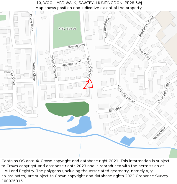 10, WOOLLARD WALK, SAWTRY, HUNTINGDON, PE28 5WJ: Location map and indicative extent of plot