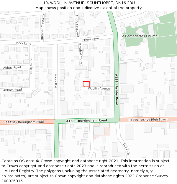 10, WOOLLIN AVENUE, SCUNTHORPE, DN16 2RU: Location map and indicative extent of plot