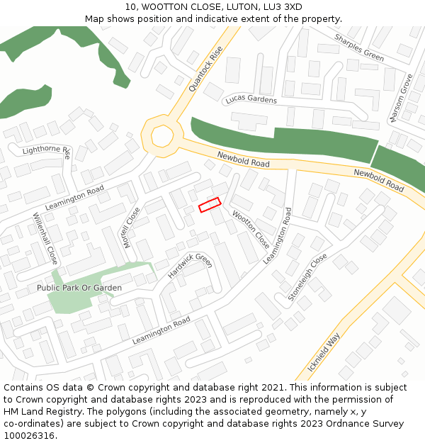 10, WOOTTON CLOSE, LUTON, LU3 3XD: Location map and indicative extent of plot