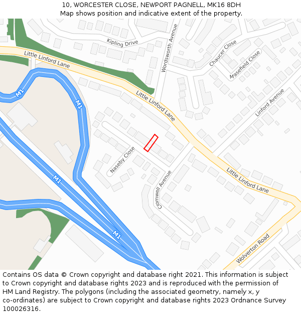 10, WORCESTER CLOSE, NEWPORT PAGNELL, MK16 8DH: Location map and indicative extent of plot