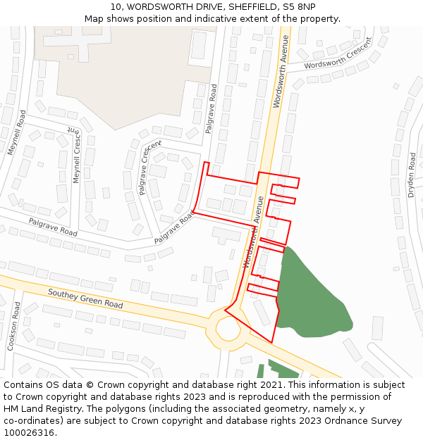 10, WORDSWORTH DRIVE, SHEFFIELD, S5 8NP: Location map and indicative extent of plot