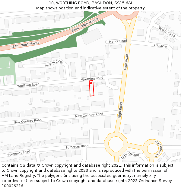 10, WORTHING ROAD, BASILDON, SS15 6AL: Location map and indicative extent of plot