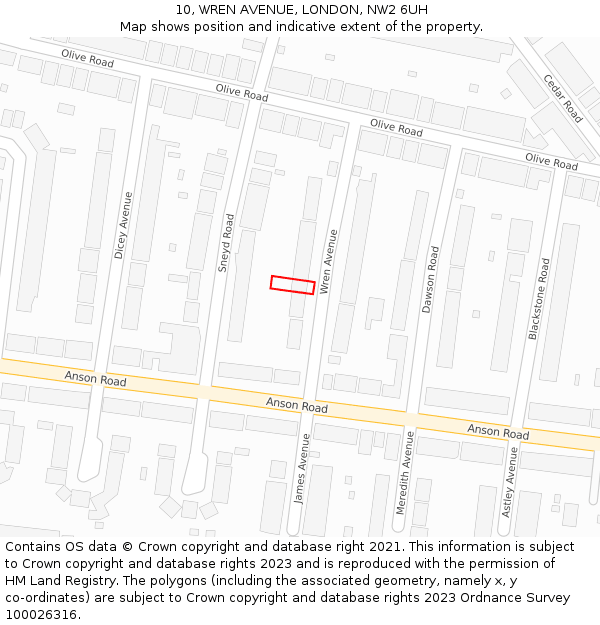 10, WREN AVENUE, LONDON, NW2 6UH: Location map and indicative extent of plot